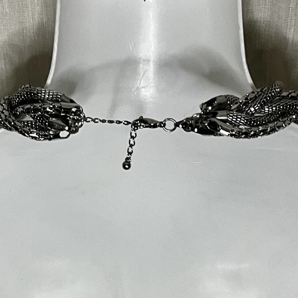 Multi Strand Shiny Braided Chunky Tube Silvertone Metal Chain Necklace - Picture 10 of 12